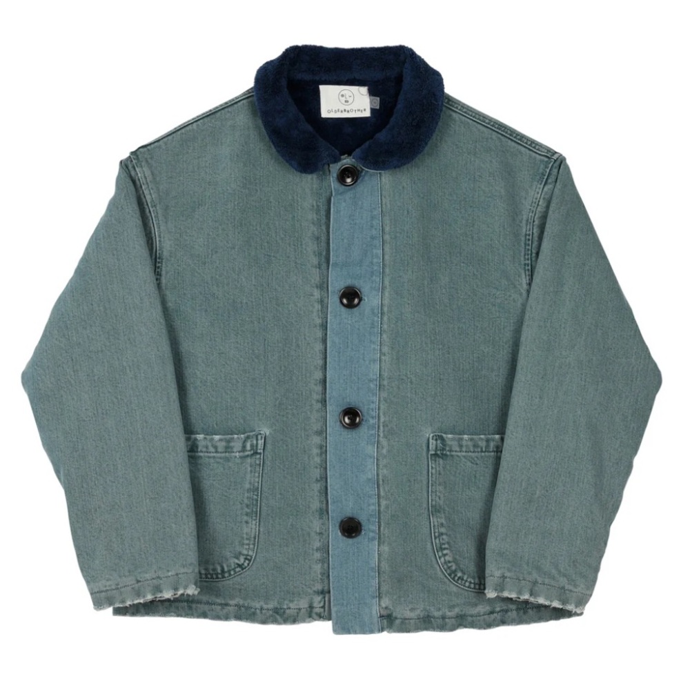 Olderbrother Sherpa washed indigo denim “hand me down” coat in unisex XS